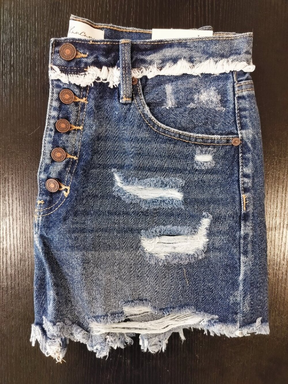 KanCan High Rise Distressed Denim Shorts Button Fly Frayed Hem Size 27 * - Picture 5 of 9